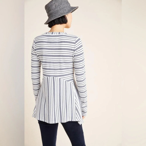 Anthropologie Maeve Eliza Babydoll Striped Henley Tunic Long Sleeve - Picture 3 of 8